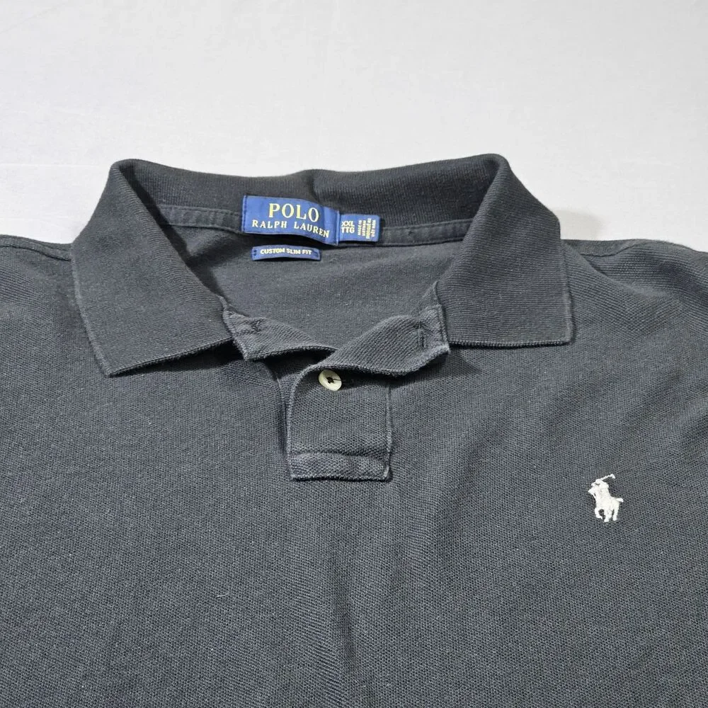 Polo Ralph Lauren Shirt Mens XXL Custom Slim Fit Black Pique Polo White Pony